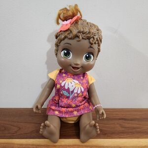 Baby Alive Baby Grows Up Doll Brown Hair Green Eyes Pink Dress Talking Works
